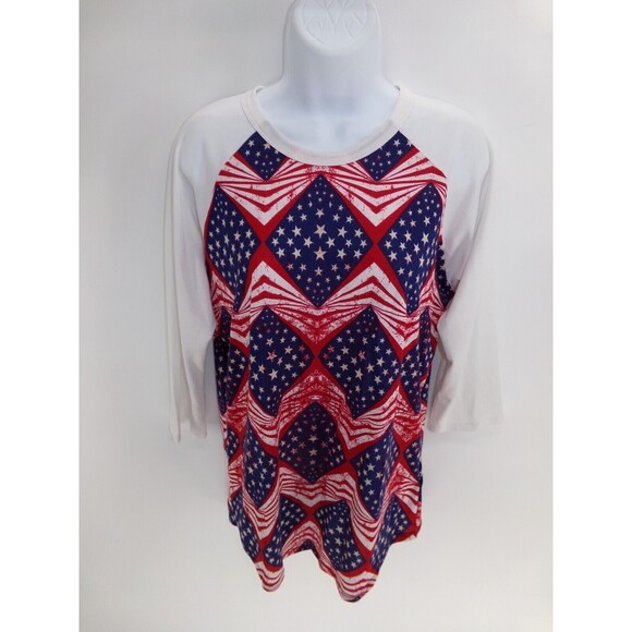 Lularoe Medium Randy Raglan Red White Blue stars & stripes Americana Top size M - Picture 1 of 8